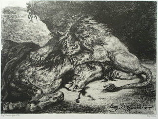 狮子吞噬阿拉伯马 Lion devouring an Arab horse (1850)，欧仁·德拉克罗瓦