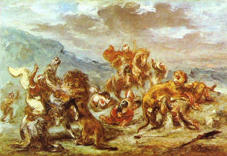 猎狮 Lion Hunt (c.1860)，欧仁·德拉克罗瓦