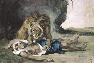 狮子撕裂尸体 Lion Rending Apart a Corpse (c.1847 – c.1850)，欧仁·德拉克罗瓦