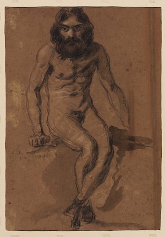 裸体大胡子男人，坐着 Nude bearded man, seated，欧仁·德拉克罗瓦