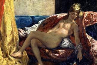 斜倚的奥达利斯克或与长尾小鹦鹉的女人 Reclining Odalisque or, Woman with a Parakeet (1827)，欧仁·德拉克罗瓦