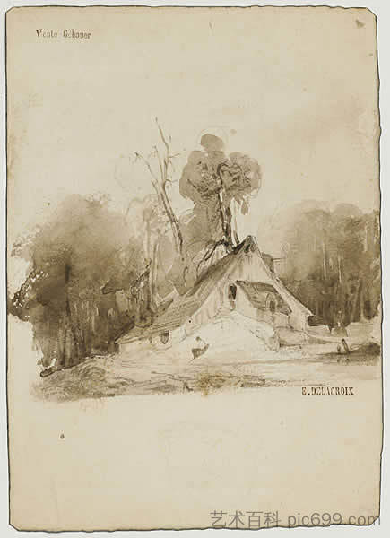 小树林中的小屋 The Cottage in the grove (1838)，欧仁·德拉克罗瓦