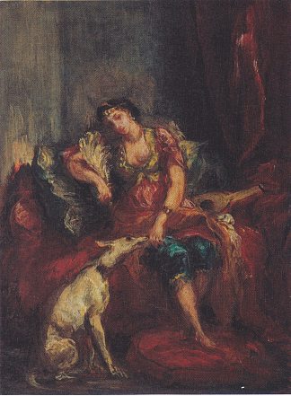 来自阿尔及尔的女人与温德洪德 Woman from Algiers with Windhund (1854)，欧仁·德拉克罗瓦