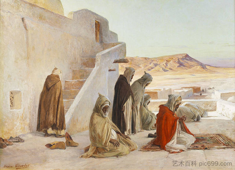 阿尔及利亚布萨达的祈祷 The Pray at Bou-saada, Algeria，欧仁·吉拉尔代