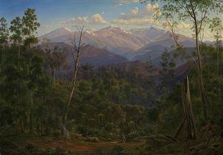 从维多利亚州边境看到的科修斯科山（希望山山脉） Mount Kosciusko, seen from the Victorian border (Mount Hope Ranges) (1866)，约翰·约瑟夫·尤金·冯·盖拉德