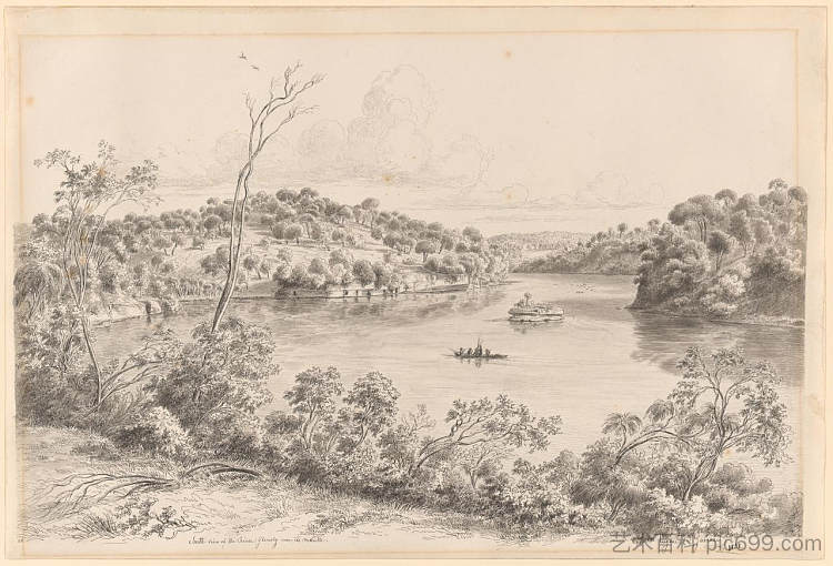 格莱内尔格河河口附近的南景 South view of the River Glenelg near its mouth (1858),约翰·约瑟夫·尤金·冯·盖拉德