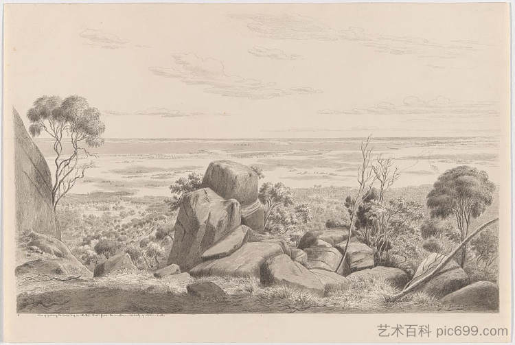 从车站峰南部眺望的吉朗、科里奥湾和缩进头的景色 View of Geelong, the Corio Bay and Indented Heads from the southern declivity of Station Peak (1858),约翰·约瑟夫·尤金·冯·盖拉德