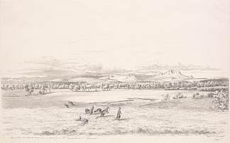 从塔斯马尼亚埃平森林的开口处看到本洛蒙德山脉 View of the Ben Lomond Range from an opening in the Epping Forest in Tasmania (1858)，约翰·约瑟夫·尤金·冯·盖拉德