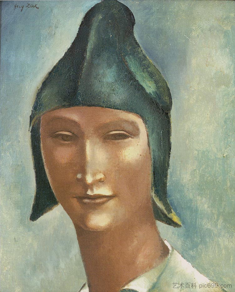 一个戴尖帽的年轻人的头 Head of a Young Man in a Pointed Hat (1922)，尤格·泽克