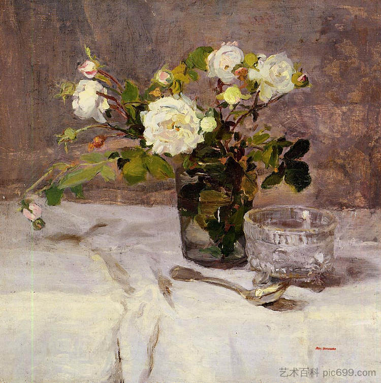 玻璃杯中的玫瑰 Roses in a Glass (c.1880 - c.1882)，伊娃冈萨雷斯