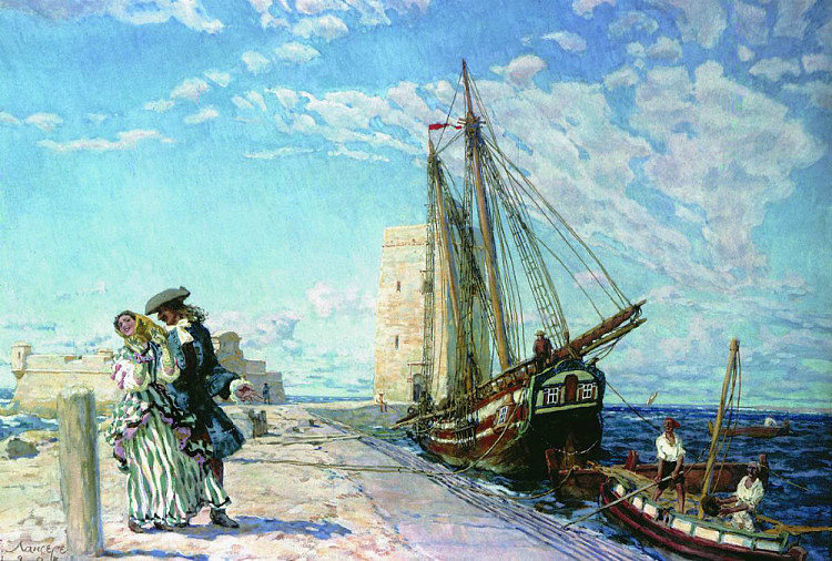 在码头散步 A walk on the pier (1908)，尤金兰塞雷