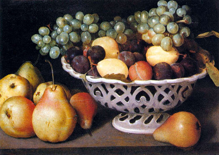 马约利卡水果篮 Maiolica Basket of Fruit (1610)，菲德·加里奇亚