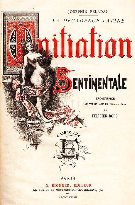 约瑟芬·佩拉丹小说《入会感伤》封面 Front Cover of Joséphin Péladan's Novel 'Initiation Sentimentale' (1887)，费利西安·普斯