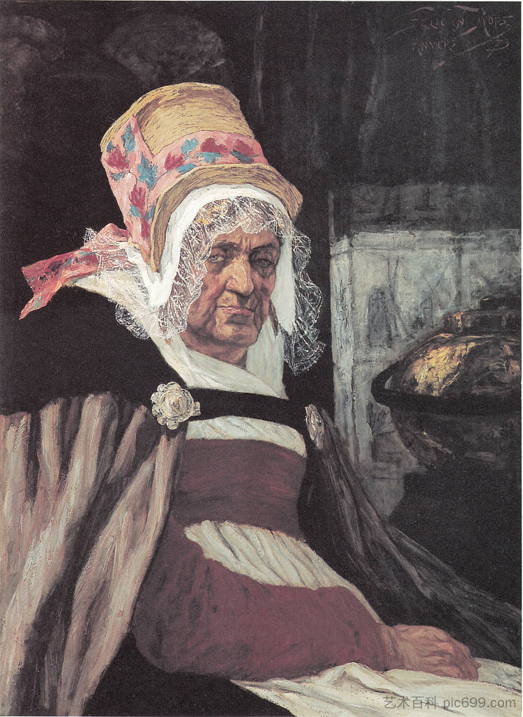 来自安特卫普的老妇人的头 Head of old woman from Antwerp (1873)，费利西安·普斯