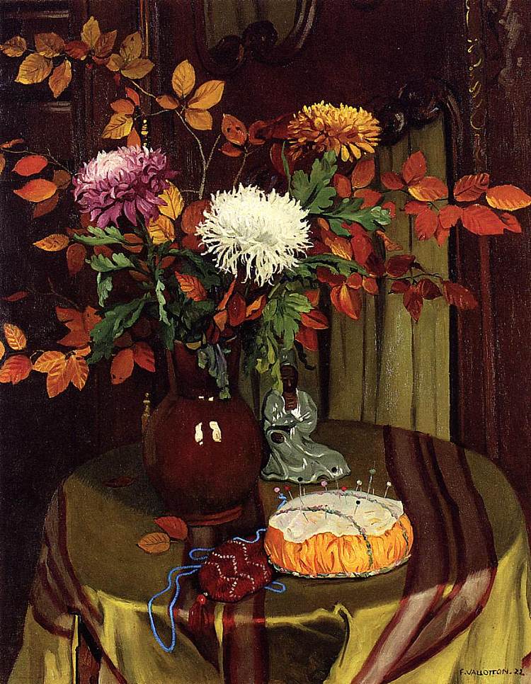 菊花和红叶 Chrysanthemums and Autumn Foliage (1922)，费利克斯·瓦洛顿