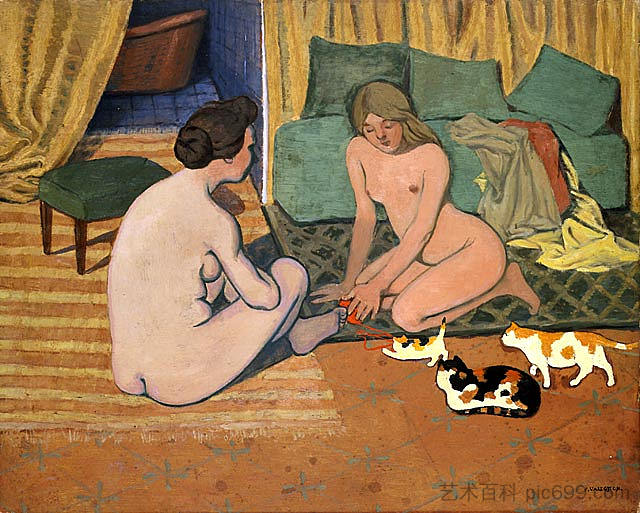 裸体女人与猫 Naked Women with Cats (c.1897 - 1898)，费利克斯·瓦洛顿