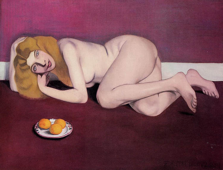 裸体金发女人与橘子 Nude Blond Woman with Tangerines (1913)，费利克斯·瓦洛顿