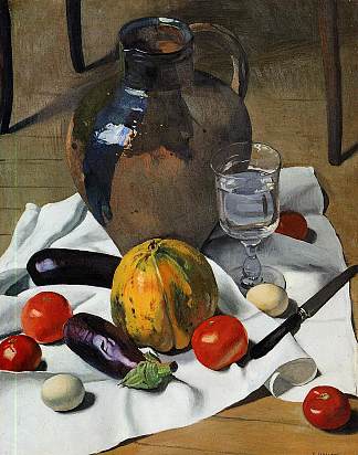 静物与大陶壶 Still Life with Large Earthenware Jug (1923)，费利克斯·瓦洛顿