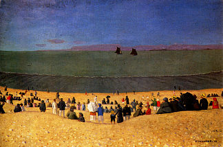 翁弗勒尔的海滩或拥有众多人物的海滩 The Beach at Honfleur or Beach with Multitude of Figures (1919)，费利克斯·瓦洛顿