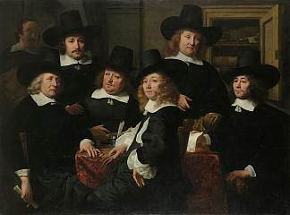 六位摄政王和新齐德斯穷人户外救济研究所的珠子 Six Regents and the Beadle of the Nieuwe Zijds Institute for the Outdoor Relief of the Poor (1657)，费迪南德·波尔