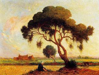布列塔尼女人坐在一棵大树下 Breton Woman Seated Under a Large Tree (1907)，费迪南德·杜·普伊戈多