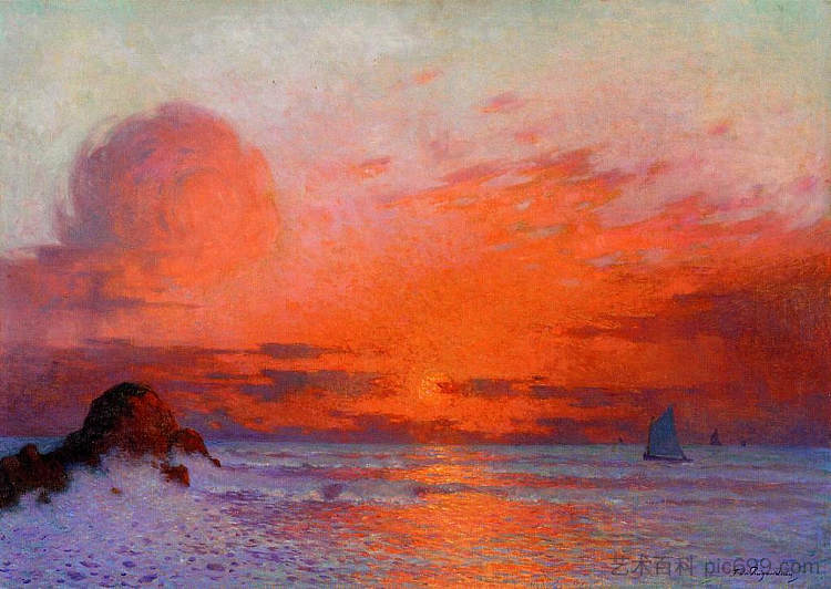 日落时的帆船 Sailboats at Sunset,费迪南德·杜·普伊戈多