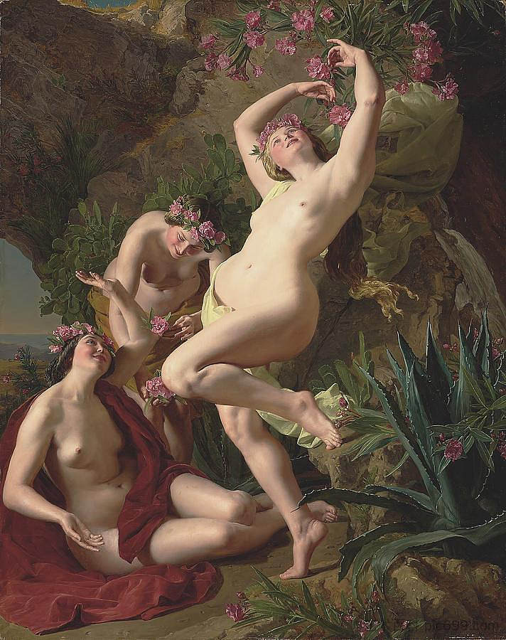 玫瑰花环的三恩典 Three Graces Garlanded with Roses，费尔迪南德·乔治·瓦尔特米勒