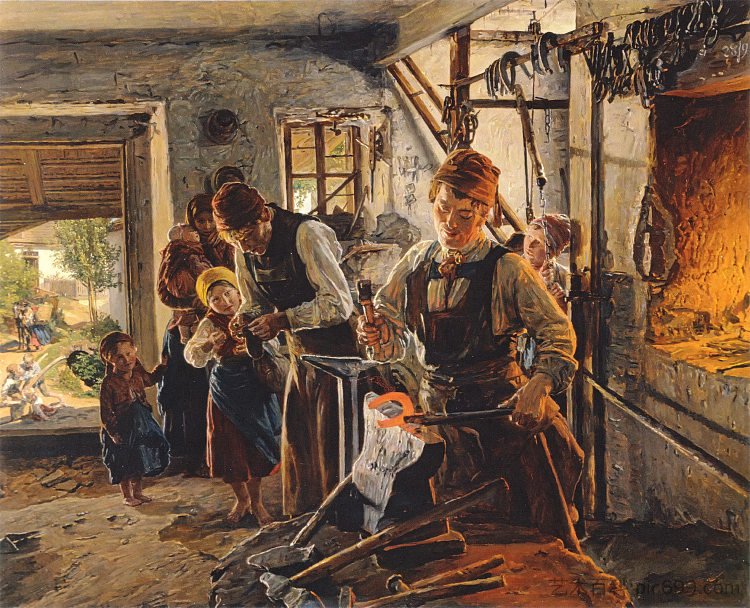 在蹄铁匠 At the farrier (1854),费尔迪南德·乔治·瓦尔特米勒