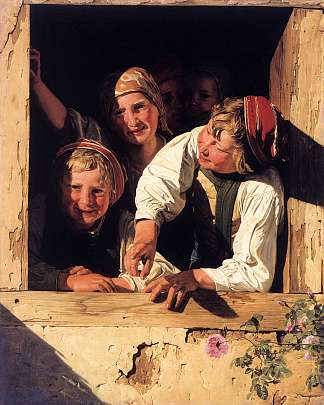 窗前的孩子 Children at the Window (1853)，费尔迪南德·乔治·瓦尔特米勒