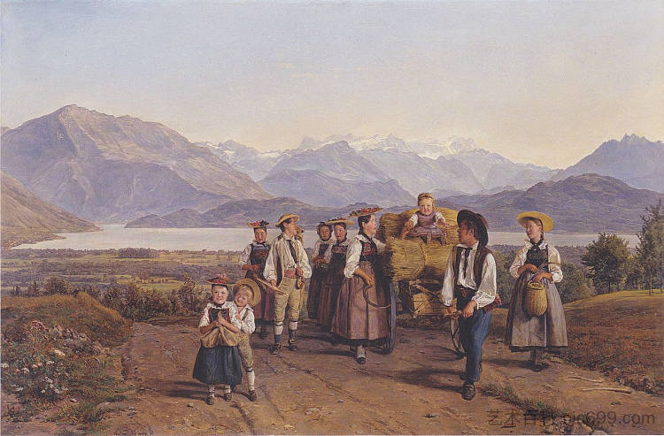 收获归来（楚格湖上） Homecoming from the harvest (On Lake Zug) (1844)，费尔迪南德·乔治·瓦尔特米勒