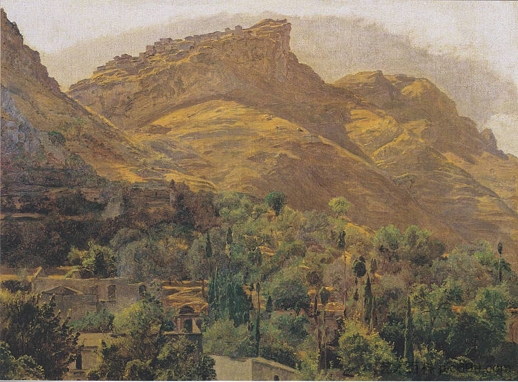 在陶尔米纳看山城莫拉 Look to the mountain town of Mola at Taormina (1844),费尔迪南德·乔治·瓦尔特米勒