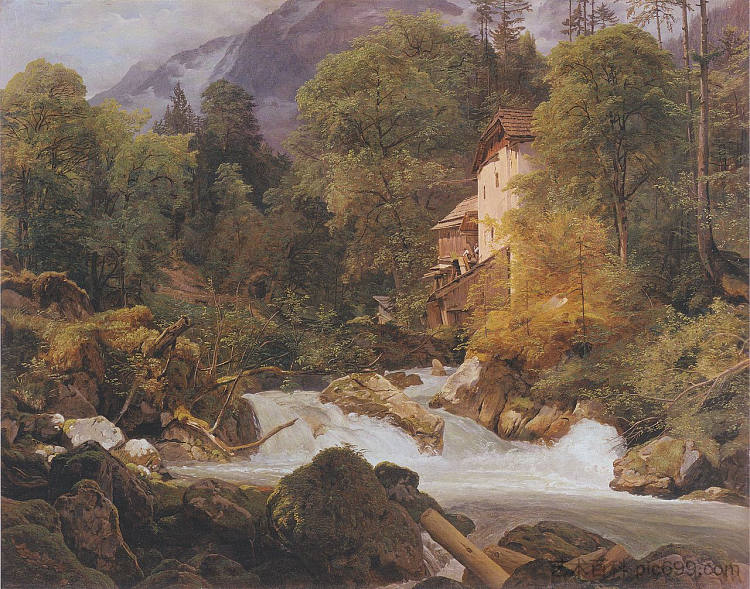 国王湖出口处的磨坊 Mill at the outlet of the Königssee (1840),费尔迪南德·乔治·瓦尔特米勒