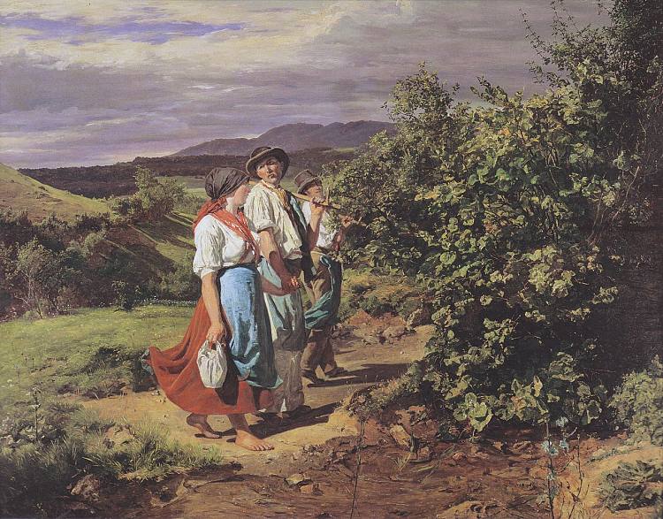 处于十字路口的恋人。下班归来 The lovers at a crossroads. Return from work (1861)，费尔迪南德·乔治·瓦尔特米勒