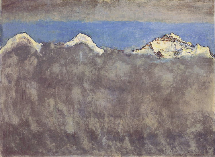 月光下的艾格峰、僧侣峰和少女峰 Eiger, Monch and Jungfrau in Moonlight (1908)，费迪南德·霍德勒