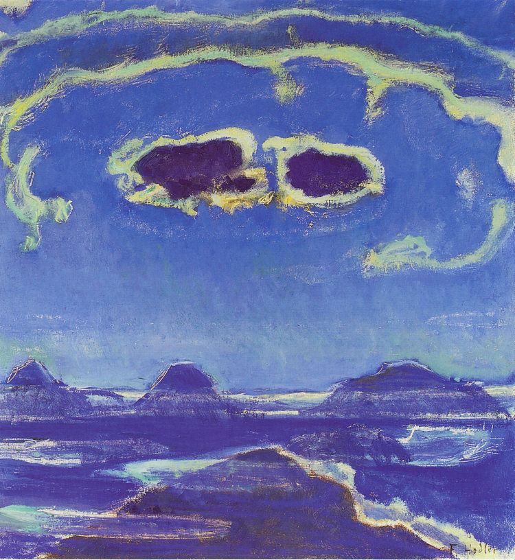 月光下的艾格峰、僧侣峰和少女峰 Eiger, Monch and Jungfrau in Moonlight (1908)，费迪南德·霍德勒