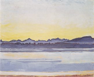 日出前的日内瓦湖与勃朗峰 Lake Geneva with Mont Blanc before sunrise (1918)，费迪南德·霍德勒