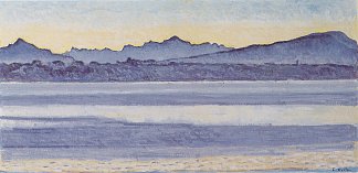 日内瓦湖与勃朗峰在晨光中 Lake Geneva with Mont Blanc in the morning light (1918)，费迪南德·霍德勒