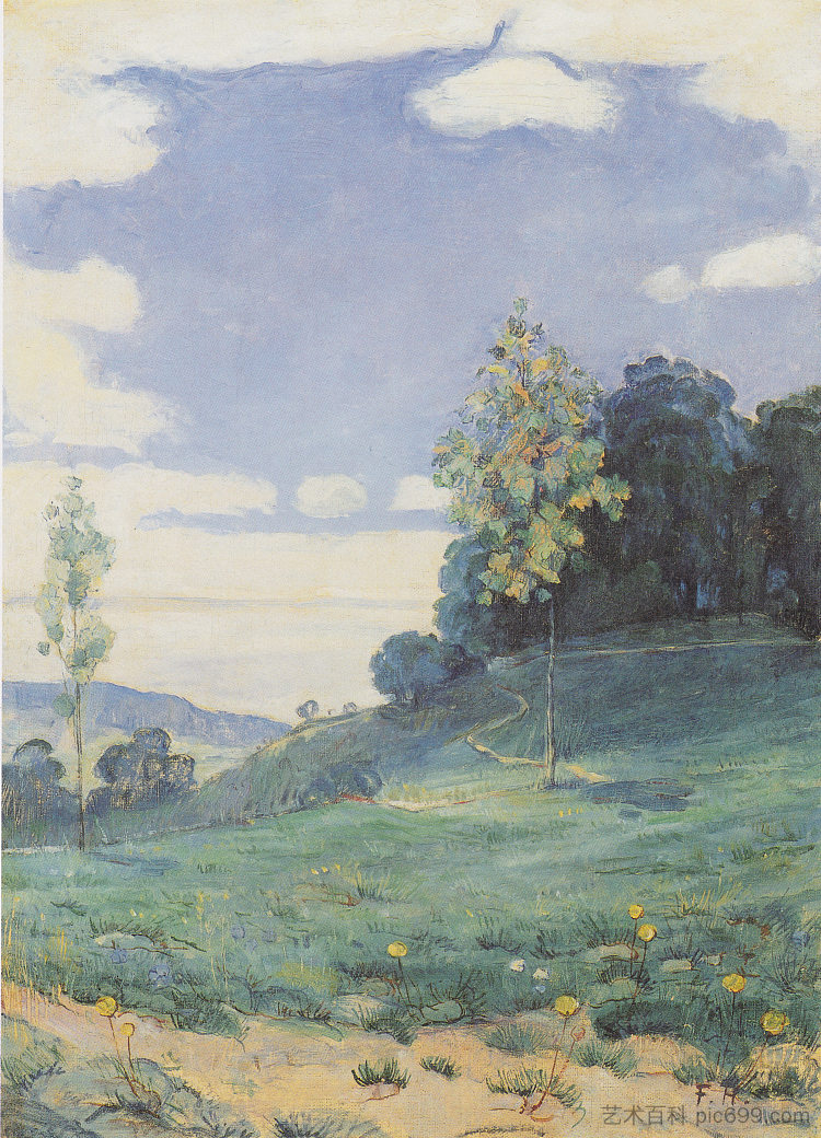 有两棵小树的景观 Landscape with two small trees (c.1893)，费迪南德·霍德勒