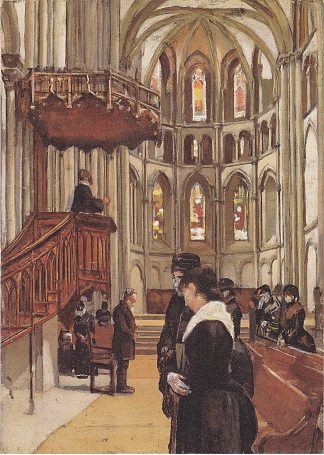 日内瓦圣皮埃尔大教堂的祈祷 Prayer in the Saint Pierre Cathedral in Geneva (1882)，费迪南德·霍德勒