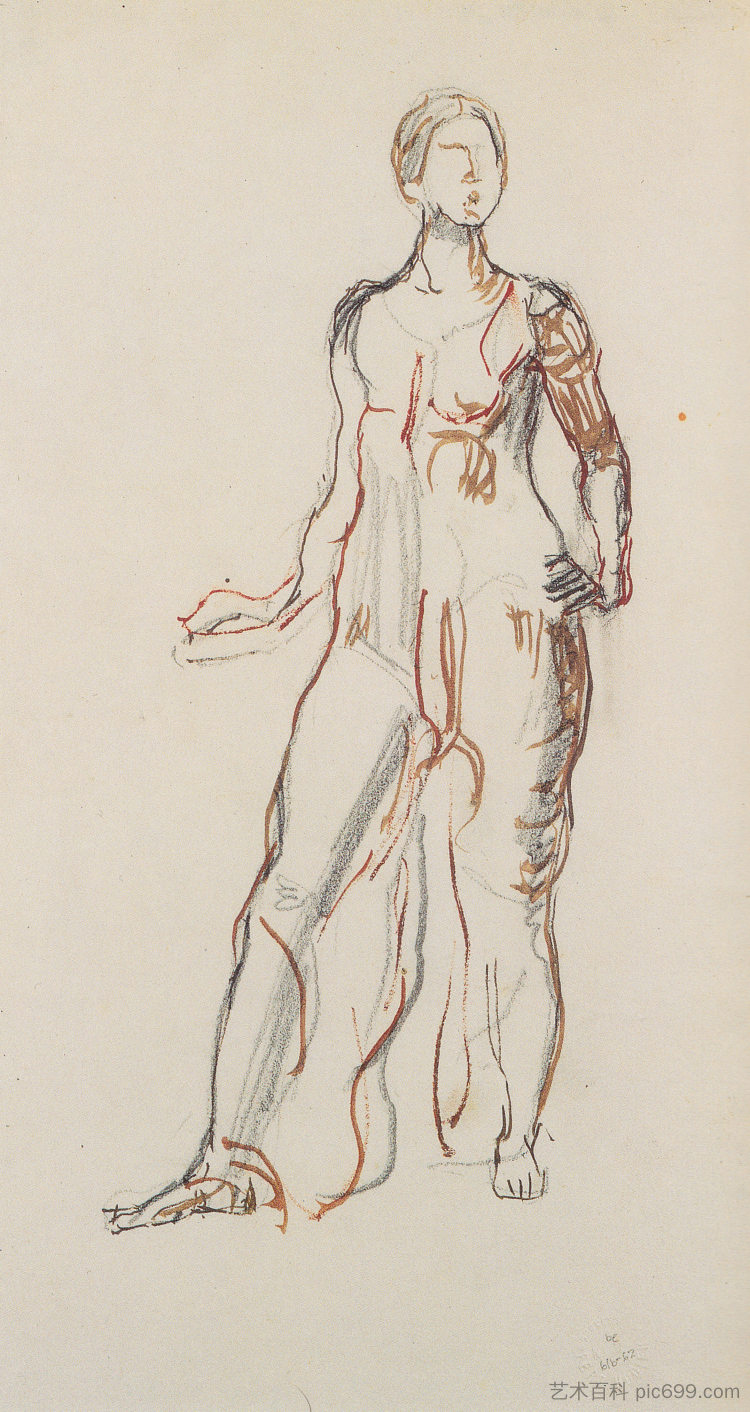 站立的垂坠人物 Standing draped figure (c.1913)，费迪南德·霍德勒