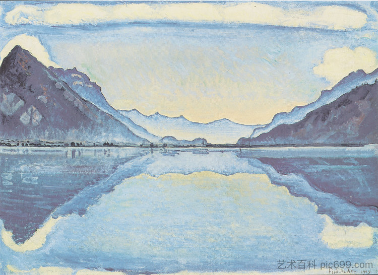 具有对称镜像的图恩 Thun with symmetric mirroring (1909)，费迪南德·霍德勒