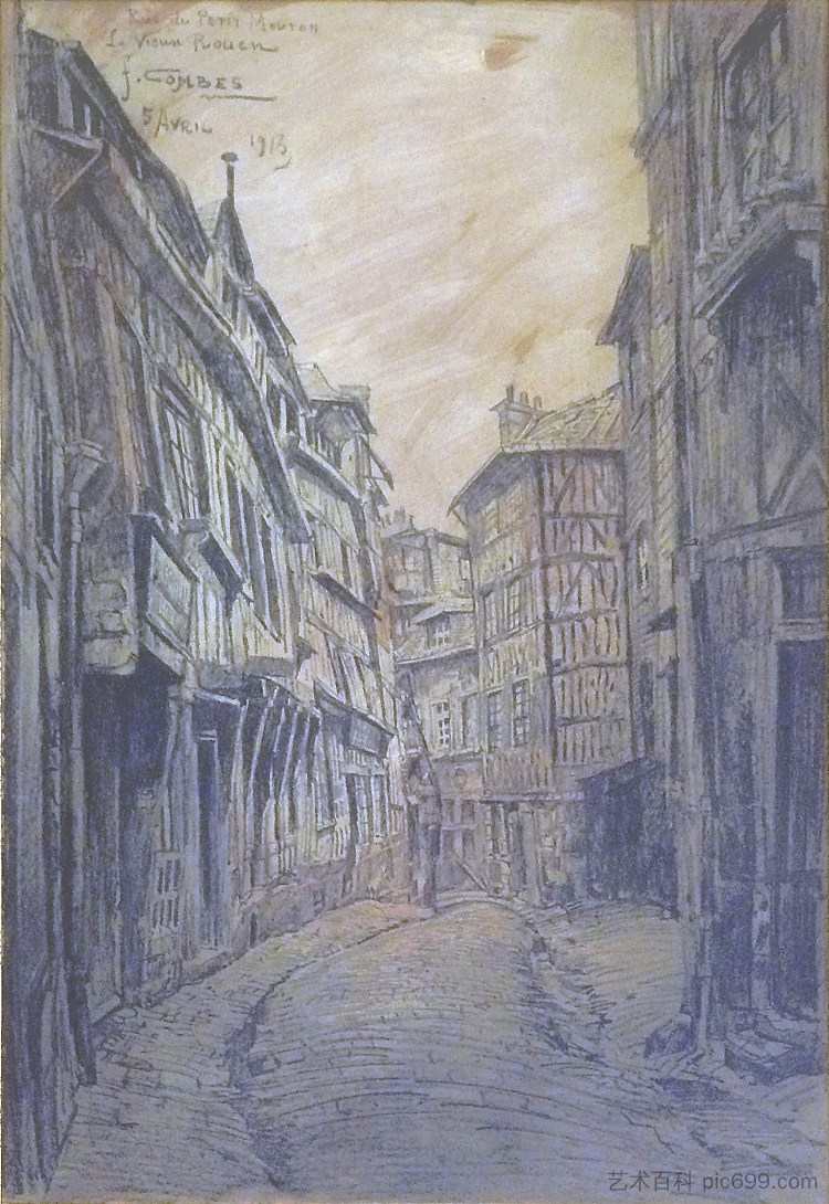 老鲁昂，小木桐街 Le Vieux Rouen, Rue Du Petit Mouton (1913)，费尔南德·康贝斯