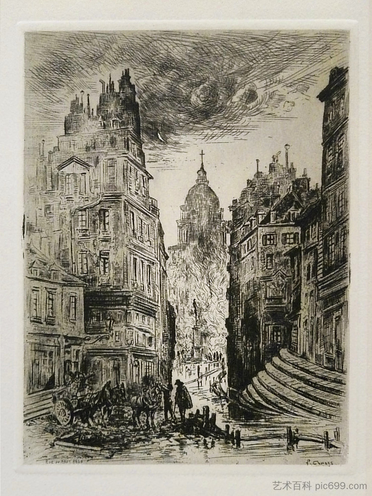 城市景观，夜火，“上帕莱街” Vue Urbaine, Incendie Nocturne, « Rue Du Haut Palé »，费尔南德·康贝斯