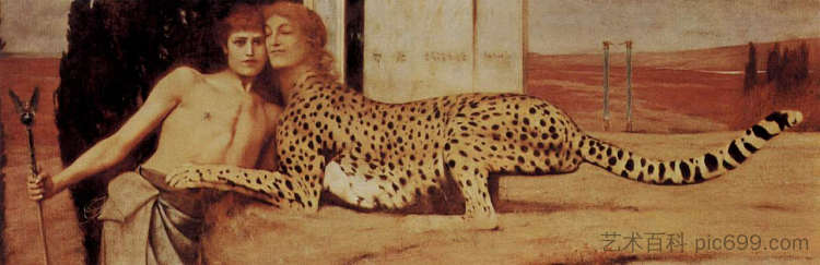 狮身人面像或爱抚 The Sphinx or The Caress (1896),费尔南德·赫诺普夫