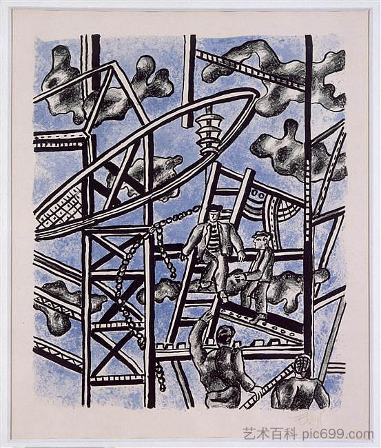 蓝色背景上的制造商 Manufacturers on a blue background (1951),费尔南德·莱热