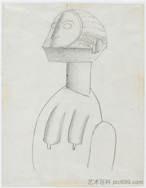 为创造世界而研究面具 Study of mask for The creation of Monde，费尔南德·莱热