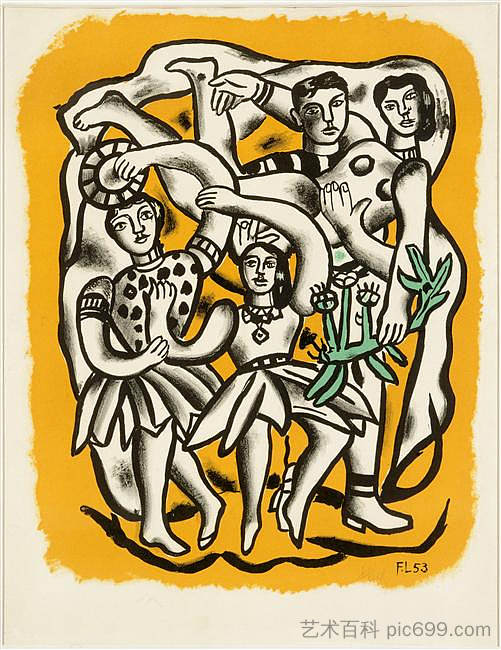 舞者（黄色背景） The dancers (yellow background) (1954)，费尔南德·莱热