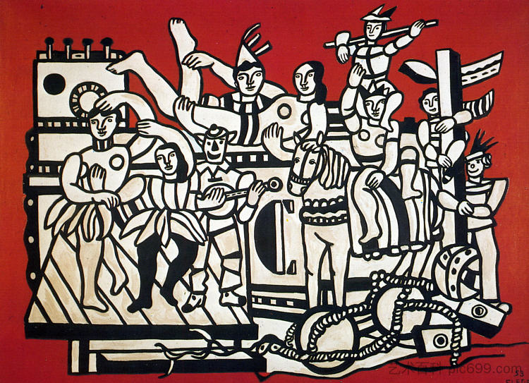 红色背景上的盛大游行 Grand parade on red background (1953),费尔南德·莱热