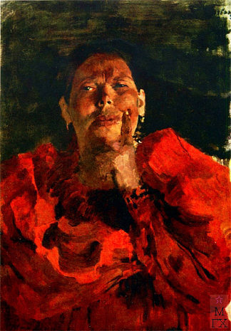 戴红头巾的农民 Peasant with red  headscarf (c.1905)，菲利普·马利亚温