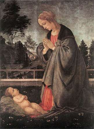对孩子的崇拜 Adoration of the Child (c.1483)，菲利皮诺·里皮